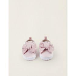 FABRIC SLIPPERS WITH BOW FOR NEWBORN, PINK
