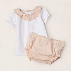 T-SHIRT + SHORTS SET FOR BABY GIRL, WHITE/PINK