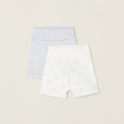 PACK 2 COTTON SHORTS FOR NEWBORN 'CLOUD', WHITE/GREY