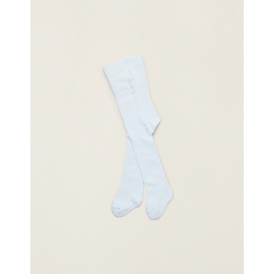 COTTON TIGHTS LOW PRESSURE HIGH WAIST FOR BABY, LIGHT BLUE