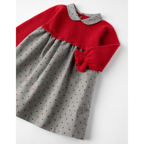 BABY GIRL MATCH DRESS 'B&S' RED/GREY