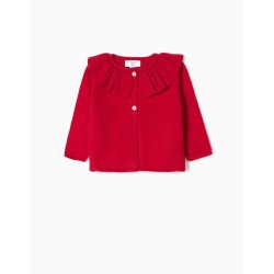 BABY GIRL 'B&S' KNIT JACKET WITH RUFFLES, RED
