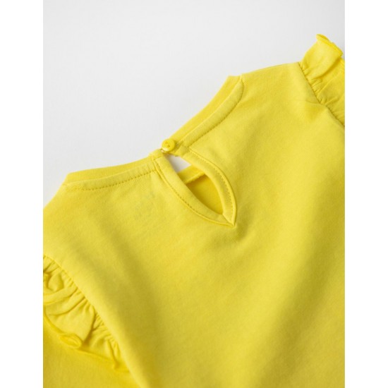 LONG SLEEVE T-SHIRT FOR BABY GIRL 'SWEET STRAWBERRY', YELLOW