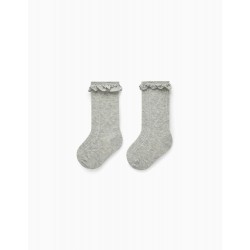 LACE HIGH SOCKS FOR BABY GIRL, GRAY