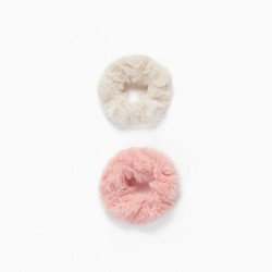2 SCRUNCHIE RUBBER BANDS FOR BABY AND GIRL, WHITE/PINK