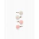  4 HOOKS WITH POMPOMS FOR BABY AND GIRL, WHITE/PINK