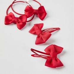 2 HOOKS + 2 ELASTIC BANDS WITH BOWS FOR BABY AND GIRL, RED