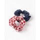 2 GIRL SCRUNCHIE RUBBER BANDS, BLUE/RED