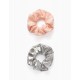 2 GIRL SCRUNCHIE RUBBER BANDS PINK/SILVER