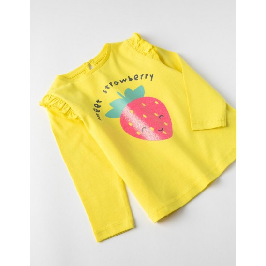 LONG SLEEVE T-SHIRT FOR BABY GIRL 'SWEET STRAWBERRY', YELLOW