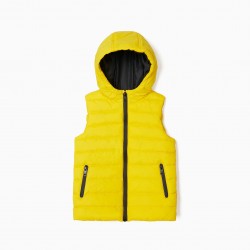 HOODED QUILTED VEST FOR BOYS, YELLOW