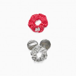 2 BABY AND GIRL SCRUNCHIES 'MINNIE', RED/SILVER