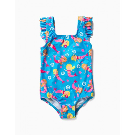 SWIMSUIT AND PANTIES FOR BABY GIRL 'MERMAIDS AND STRIPES', BLUE