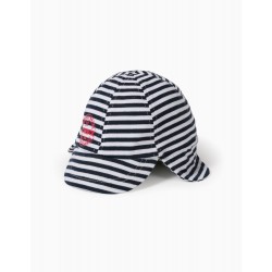 STRIPED CAP FOR BABY BOY, DARK BLUE/WHITE