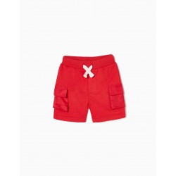 COTTON SHORTS WITH CARGO POCKETS FOR BABY BOY, RED