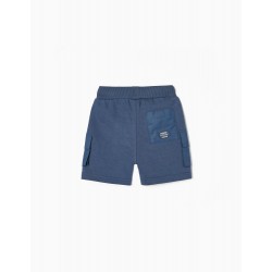 COTTON TRAINING SHORTS WITH CARGO POCKETS FOR BABY BOY, BLUE