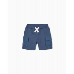 COTTON TRAINING SHORTS WITH CARGO POCKETS FOR BABY BOY, BLUE