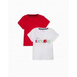 2 T-SHIRTS FOR BABY BOY 'EXPLORE', WHITE / RED