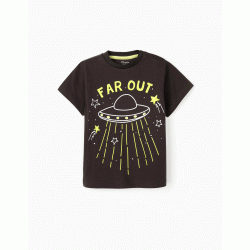 T-SHIRT FOR BABY BOY 'FAR OUT', DARK GRAY