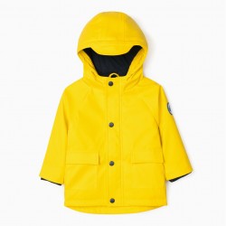 BABY BOY HOODED RUBBER PARKA 'GOOD DAY', YELLOW