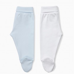 2 PANTS WITH FEET FOR NEWBORN, WHITE AND BLUE