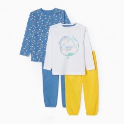 2 PAJAMAS FOR BABY BOYS 'SUMMER TIME', YELLOW/BLUE/WHITE