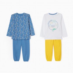 2 PAJAMAS FOR BABY BOYS 'SUMMER TIME', YELLOW/BLUE/WHITE
