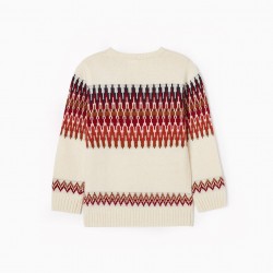 KNITTED SWEATER WITH JACQUARD FOR BOY, WHITE