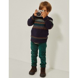 KNITTED SWEATER WITH JACQUARD FOR BOY, DARK BLUE