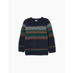 KNITTED SWEATER WITH JACQUARD FOR BOY, DARK 