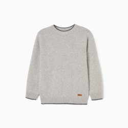 WOOL SWEATER WITH BABYWOOL FOR BOY, GREY