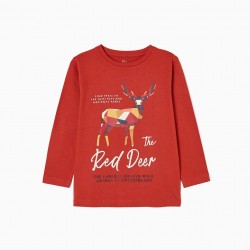 LONG SLEEVE T-SHIRT IN COTTON FOR BOY 'RED DEER', RED