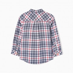 SHIRT WITH COTTON FLANNEL CHESS FOR BOY, WHITE
