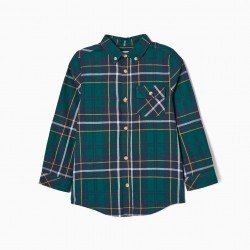 SHIRT WITH COTTON FLANNEL CHESS FOR BOY, GREEN