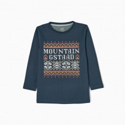LONG SLEEVE T-SHIRT IN COTTON FOR BOY 'GSTAAD', DARK BLUE