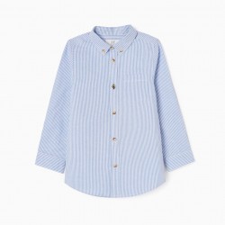 LONG SLEEVE SHIRT IN COTTON FOR BOYS, BLUE/WHITE