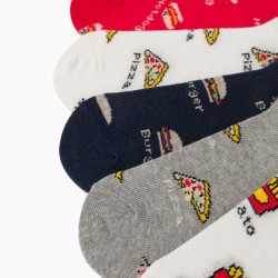 5 PAIRS OF 'FAST FOOD' BOY INVISIBLE SOCKS, MULTICOLOR