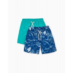 2 SWIMSUITS SHORT FOR BOY 'TROPICAL', WATER GREEN/ BLUE