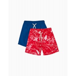 2 BOY'S SWIMSUITS 'TROPICAL', RED, BLUE