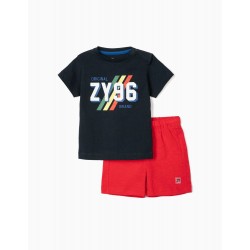 BABY BOY T-SHIRT AND SHORTS 'ZY 96', DARK BLUE/RED