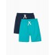 2 KNITTED SHORTS FOR BOYS, WATER GREEN/DARK BLUE