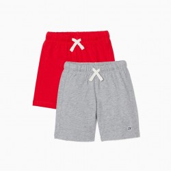 2 BOY'S KNITTED SHORTS, RED/GREY