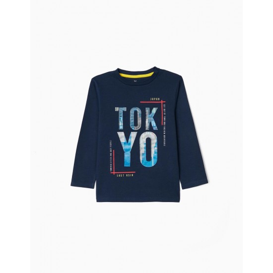 'TOKYO' BOY'S LONG SLEEVE T-SHIRT, DARK BLUE