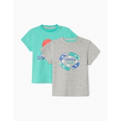2 SHORT SLEEVE T-SHIRTS FOR BABY BOY 'SUMMER TIME', GREY/GREEN WATER