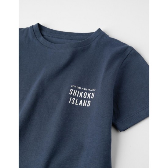 T-SHIRT FOR BOYS 'SHIKOKU ISLAND', DARK BLUE
