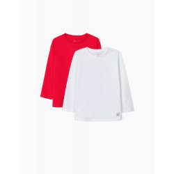 2 BOYS LONG SLEEVE T-SHIRTS, WHITE/RED