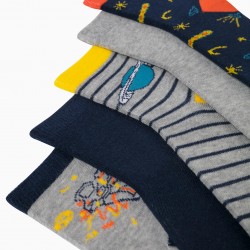 5 PAIRS OF 'STRIPES & PLANETS' BOY SOCKS, MULTICOLOR