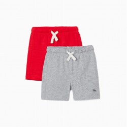 2 KNITTED SHORTS FOR BABY BOYS, RED/GREY
