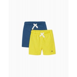 2 KNITTED SHORTS FOR BABY BOYS, YELLOW/DARK BLUE