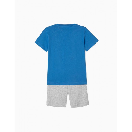 T-SHIRT + SHORT FOR BOY 'EXOTIC WEATHER', BLUE/GREY